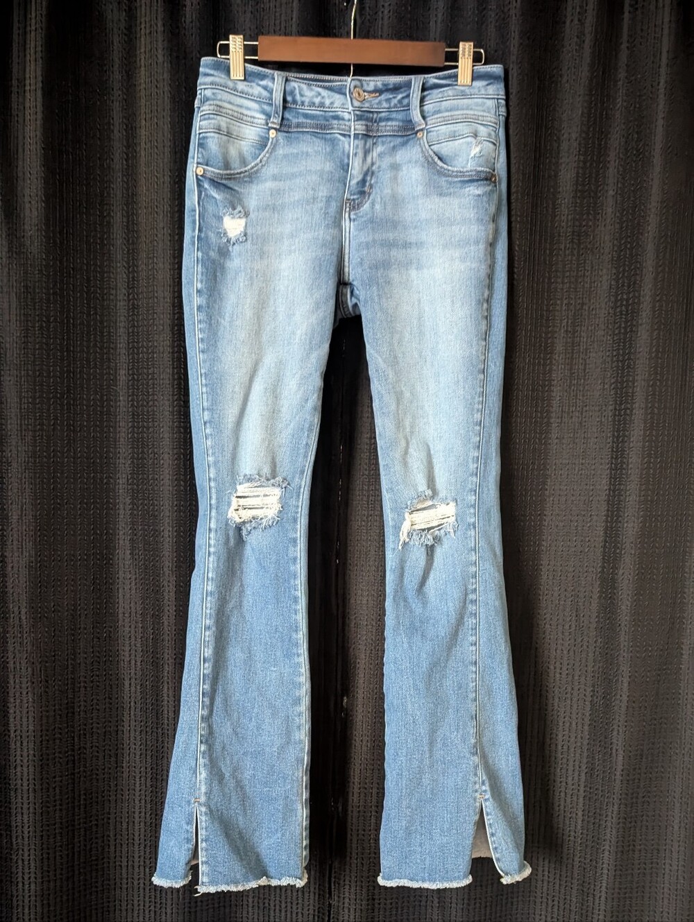 KanCan Maurices Flare Jeans 27 High Rise Distressed Split Hem